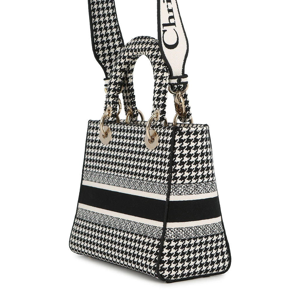 Dior handbag bag houndstooth LADY Christian canvas LITE black white